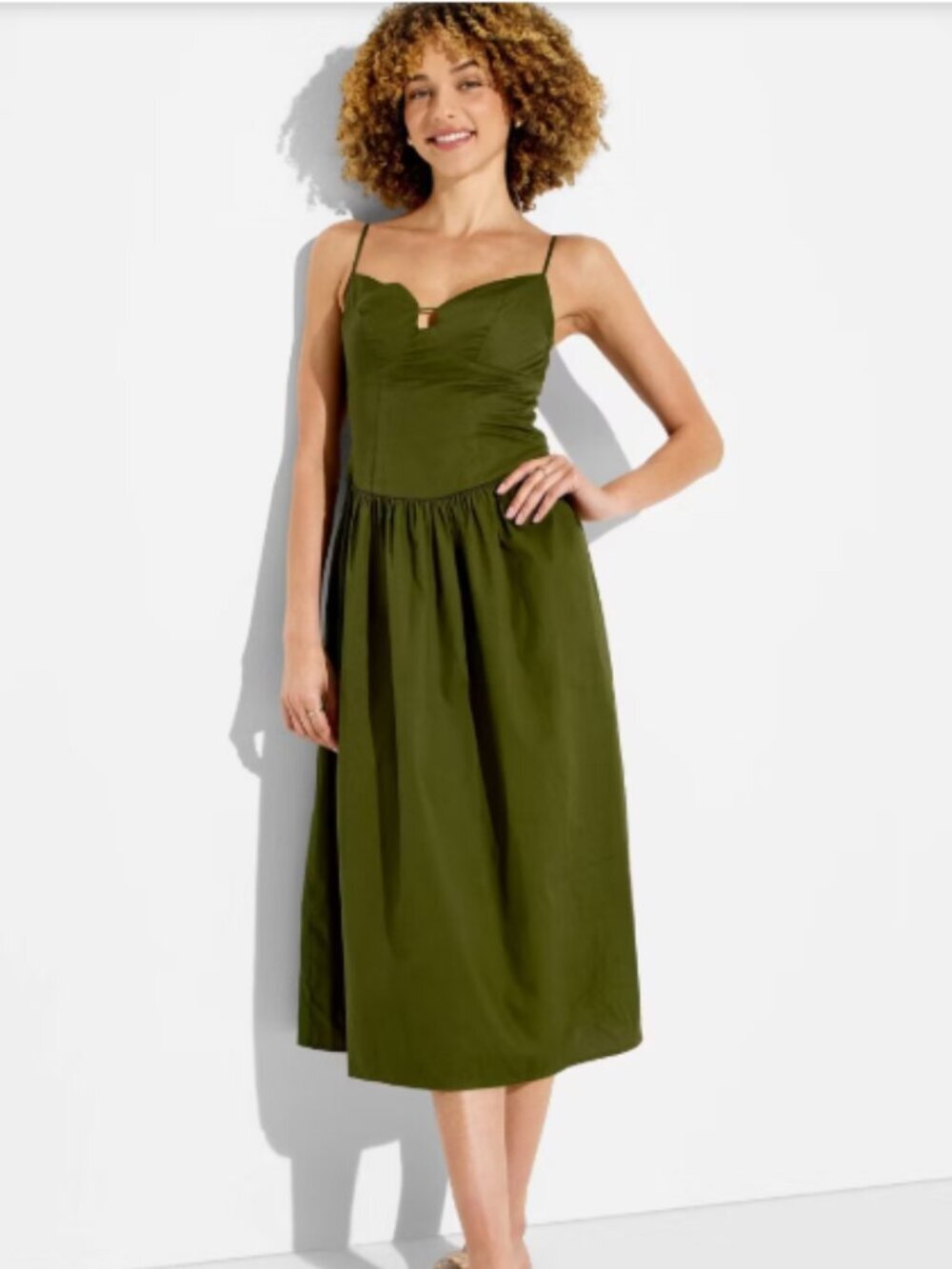 Women's Keyhole Poplin Midi Dress - Wild Fable™